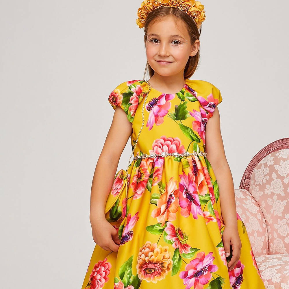 Graci-Желтое платье с цветами и стразами | Childrensalon Outlet