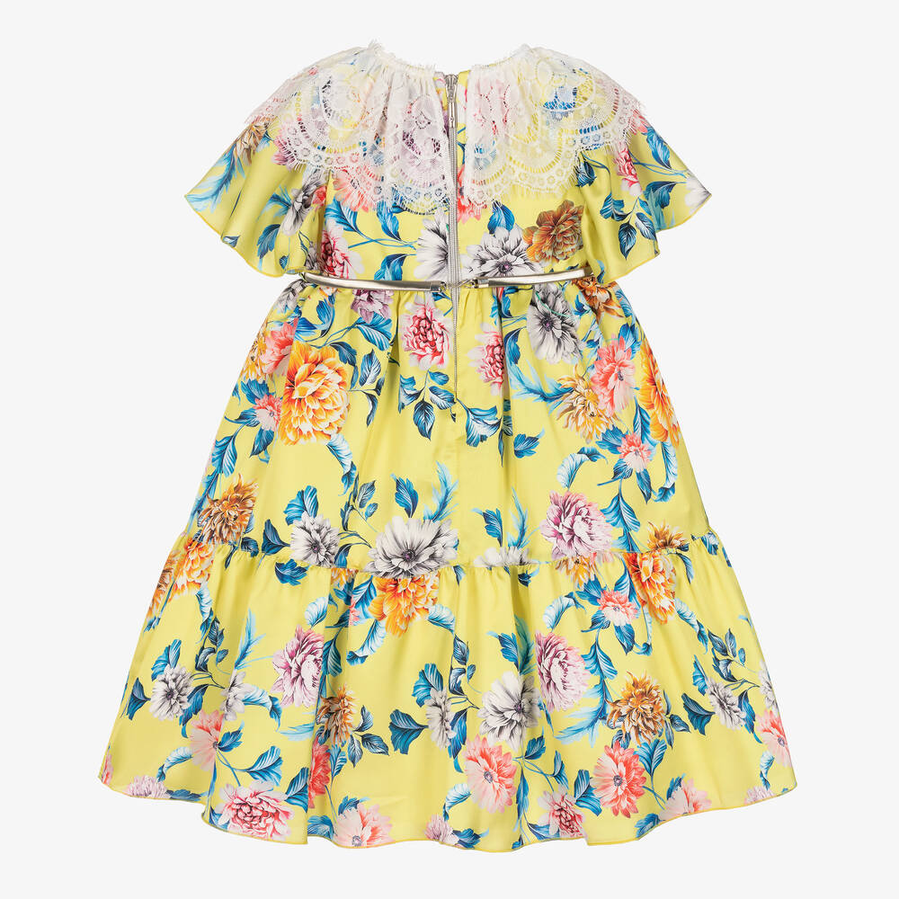 Graci-Желтое атласное платье с цветами | Childrensalon Outlet