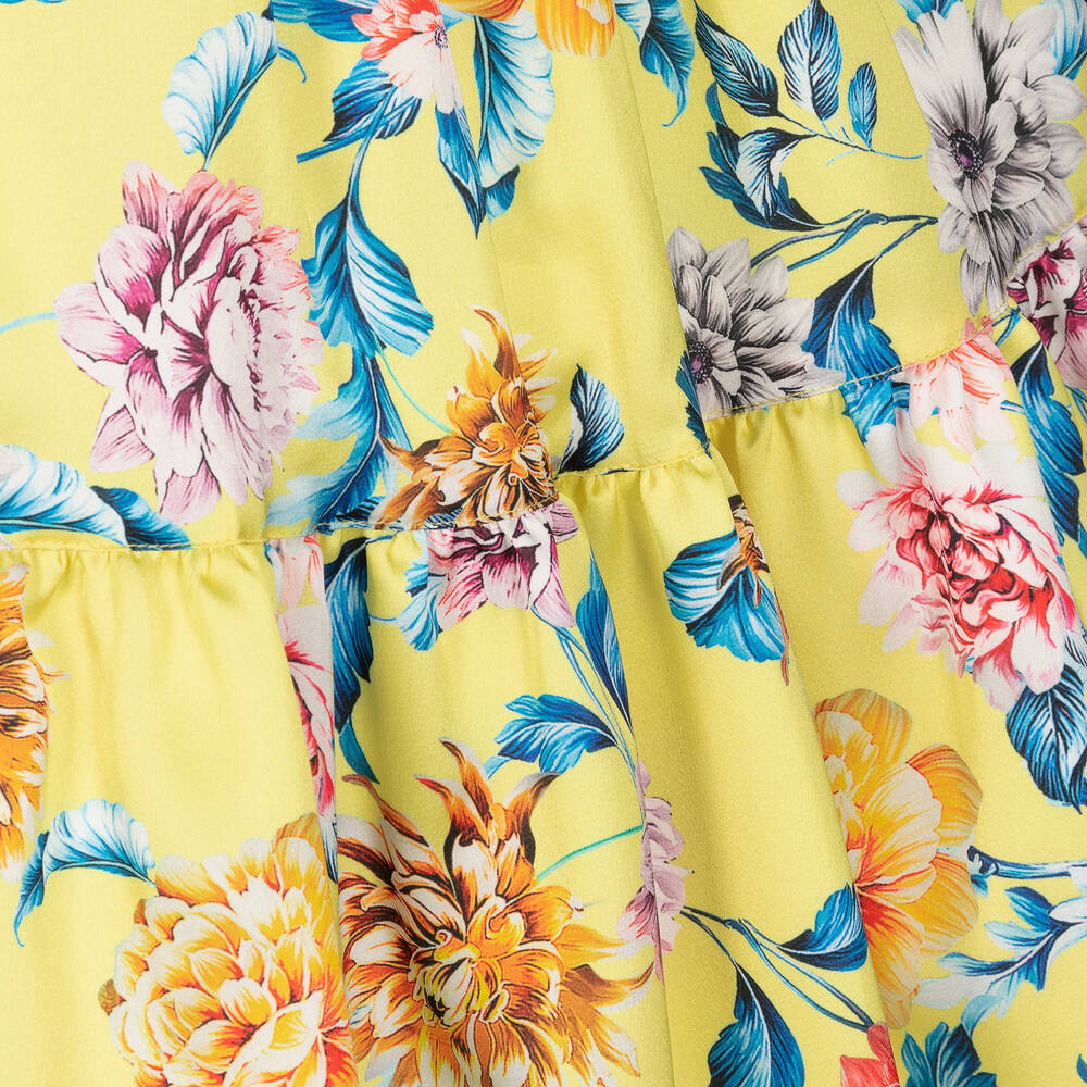 Graci-Желтое атласное платье с цветами | Childrensalon Outlet