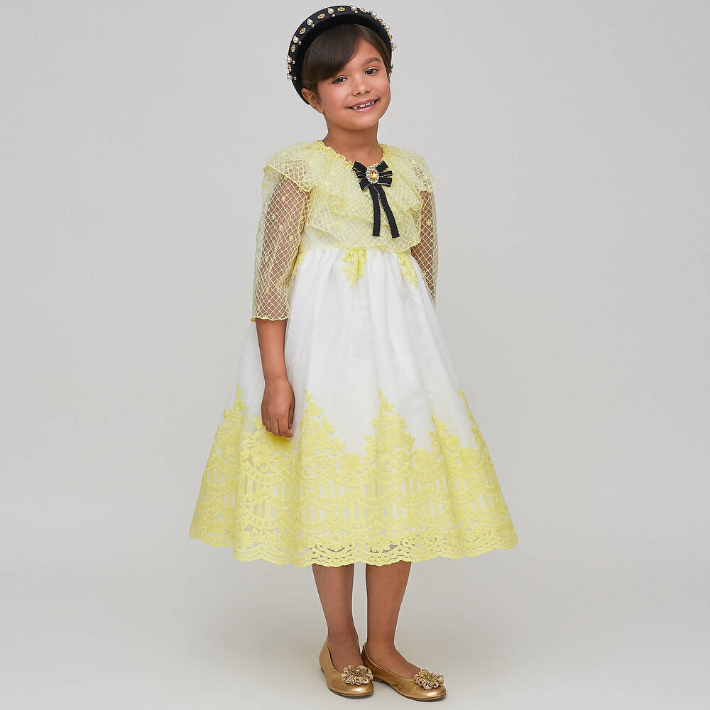Graci-Girls Yellow Lace & Tulle Dress | Childrensalon Outlet