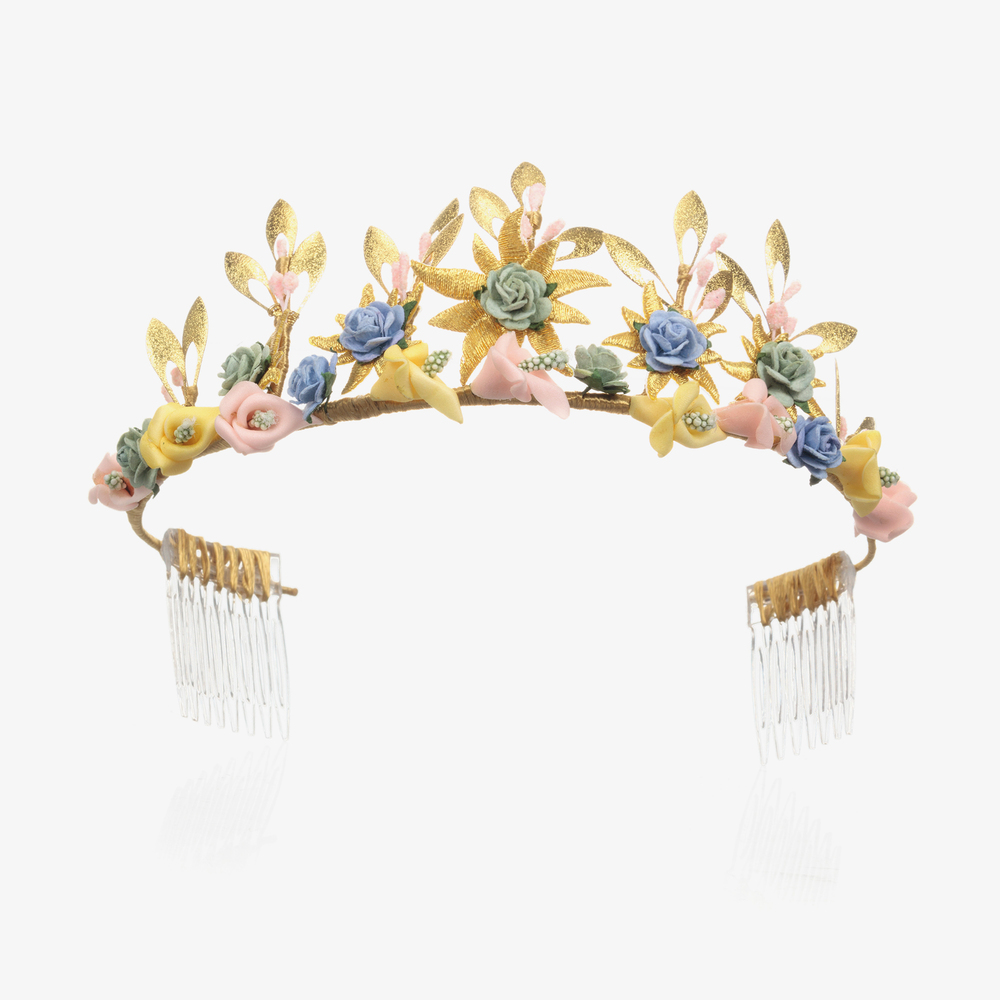 Graci - Золотистый ободок-тиара с цветочным декором | Childrensalon