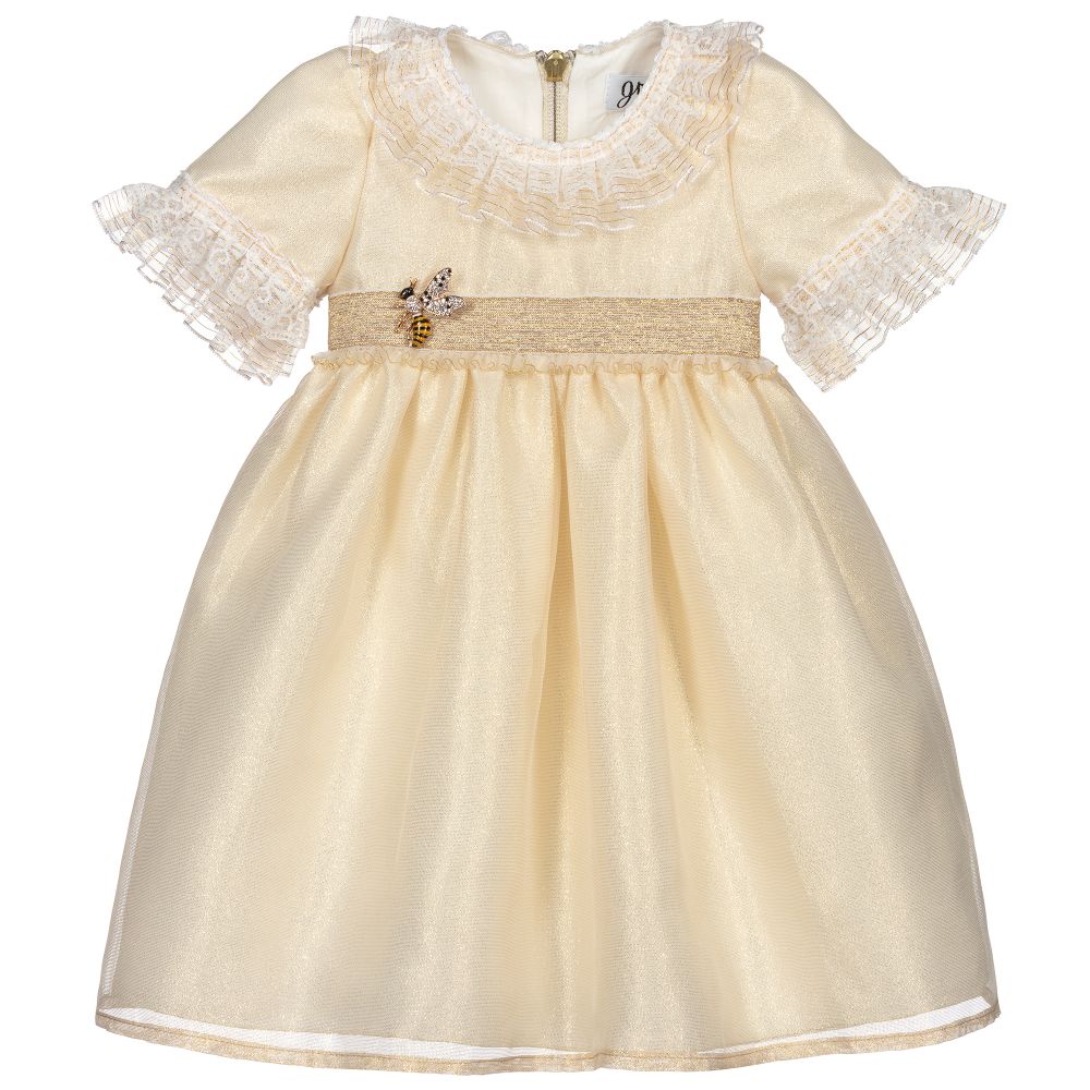 Graci - Золотистое платье с кружевной отделкой  | Childrensalon
