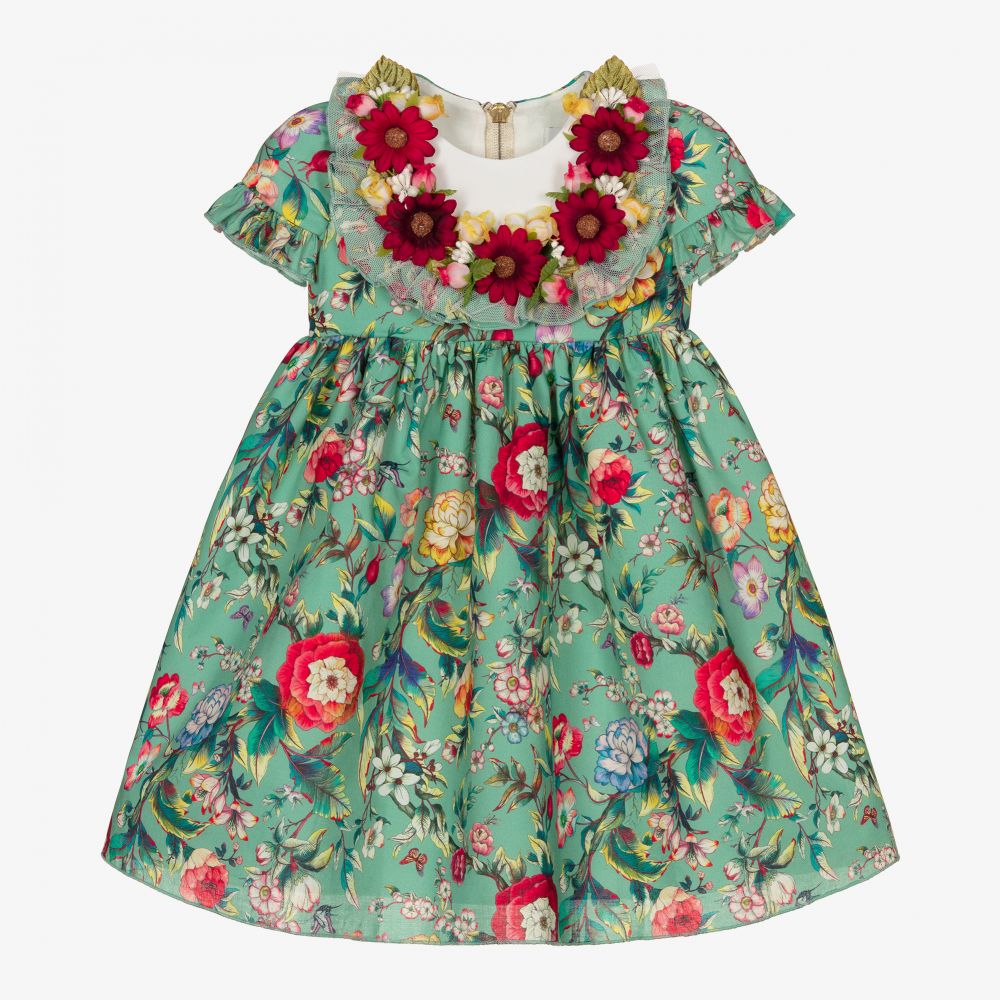 Graci - Grünes, geblümtes Babykleid  | Childrensalon