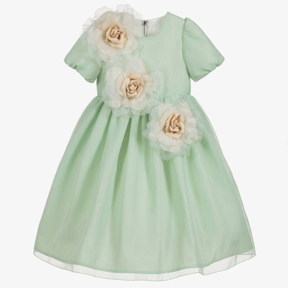 Graci - Green Tulle & Roses Dress | Childrensalon