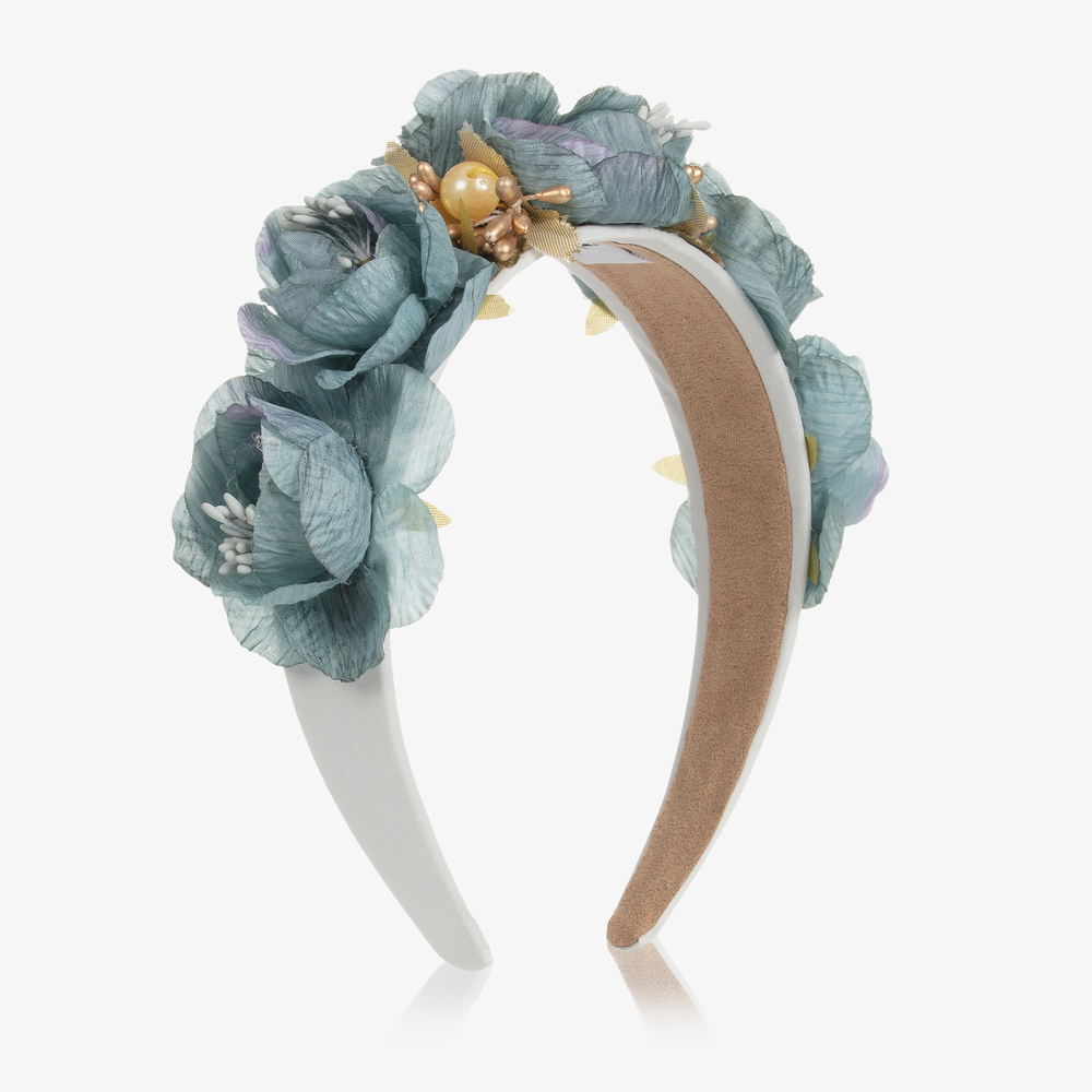 Graci - Ivory & Blue Floral Hairband | Childrensalon