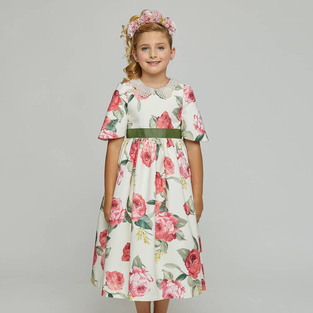 Graci-Кремовое платье с розовыми цветами | Childrensalon Outlet