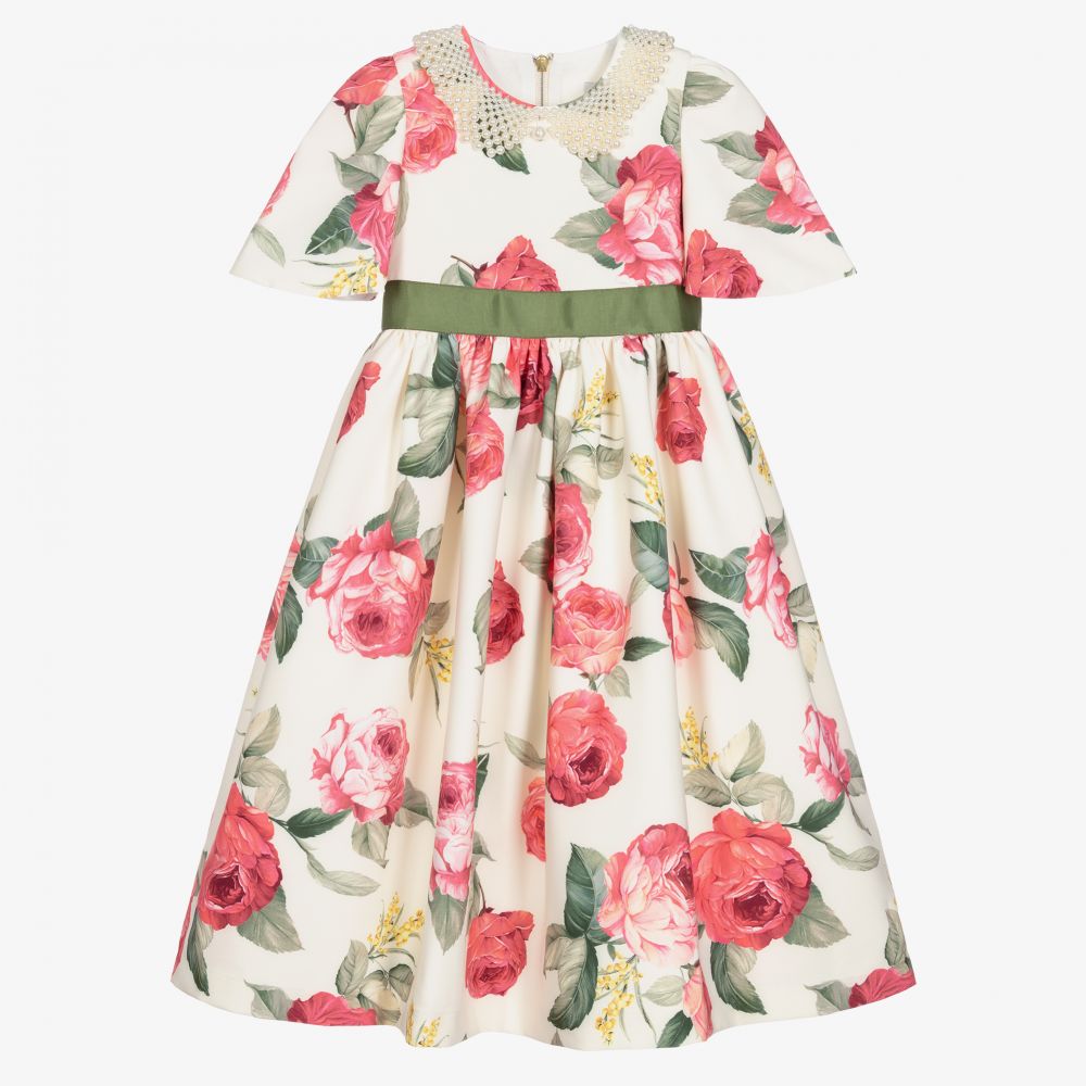 Graci - Robe ivoire et rose à fleurs | Childrensalon