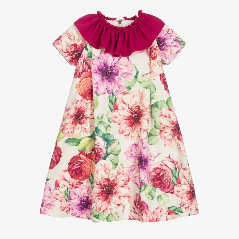 Graci-فستان قطن لون عاجي وزهري بطبعة ورود | Childrensalon Outlet