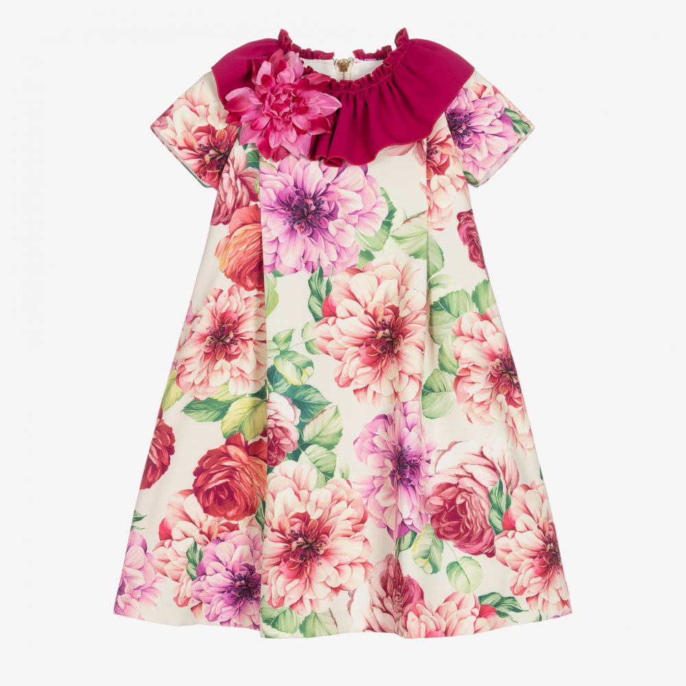 Graci - Robe ivoire et rose à fleurs  | Childrensalon