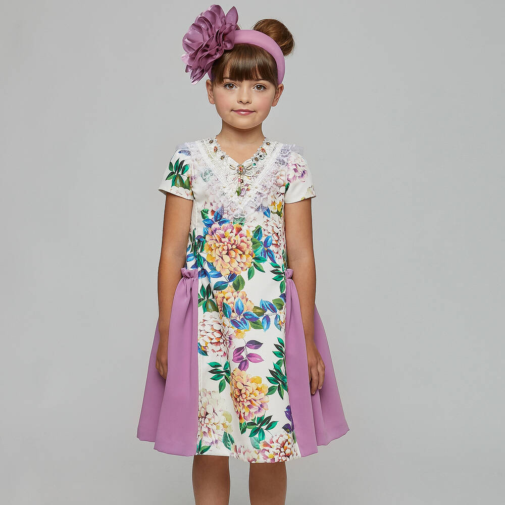 Graci-Кремово-фиолетовое платье с цветами | Childrensalon Outlet