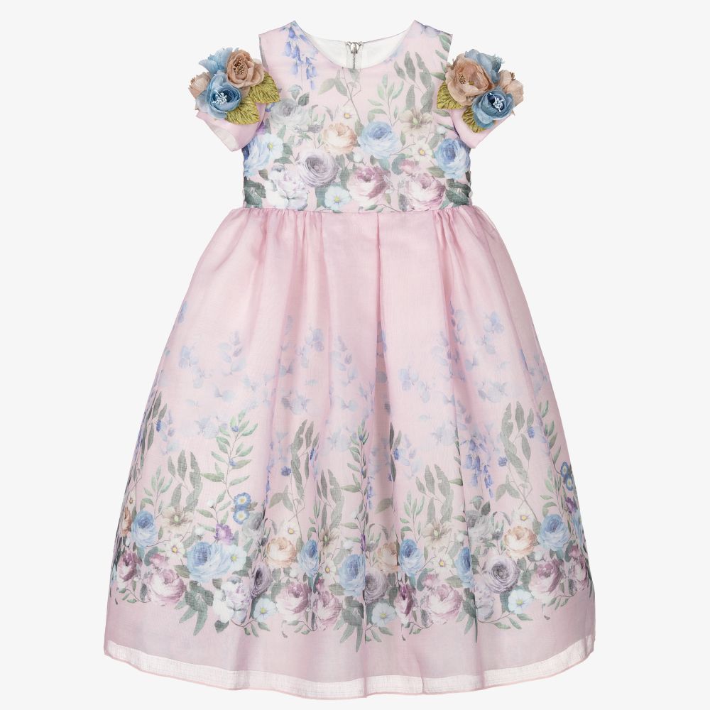 Graci - Розовое хлопковое платье с цветами  | Childrensalon