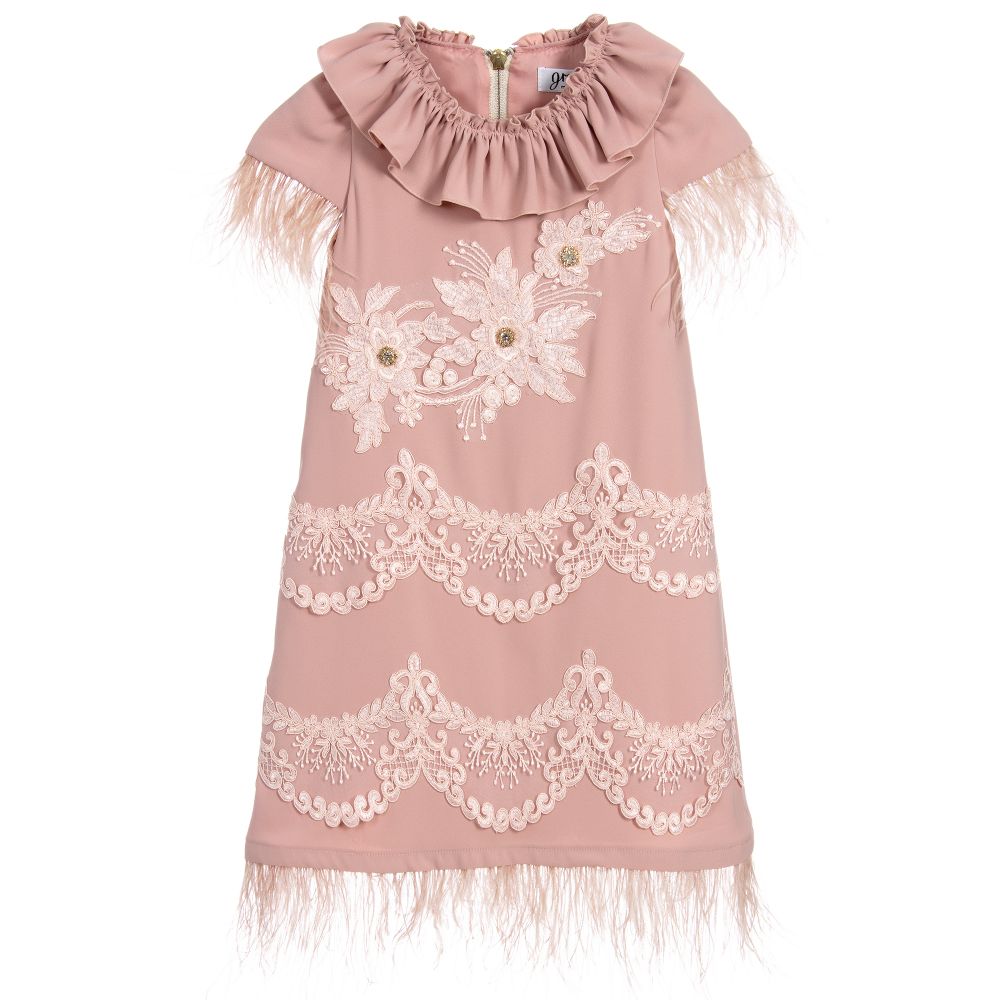 Graci - Pink Crêpe Feather Dress  | Childrensalon