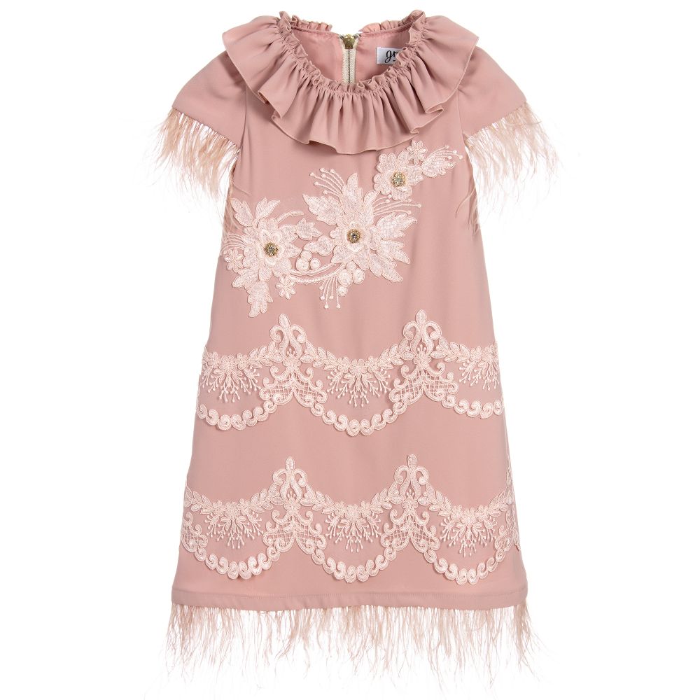 Graci-Pink Crêpe Feather Dress  | Childrensalon Outlet
