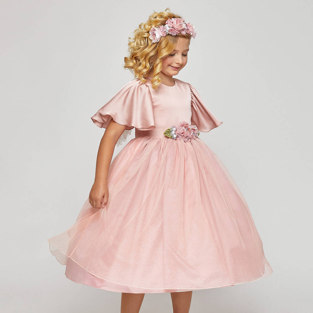 Graci-Розовое платье с цветами и крыльями | Childrensalon Outlet
