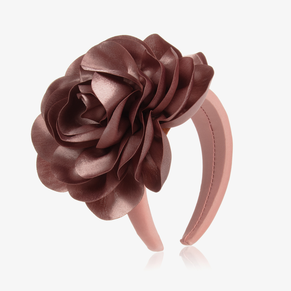 Graci - Serre-tête rose à fleur en satin | Childrensalon