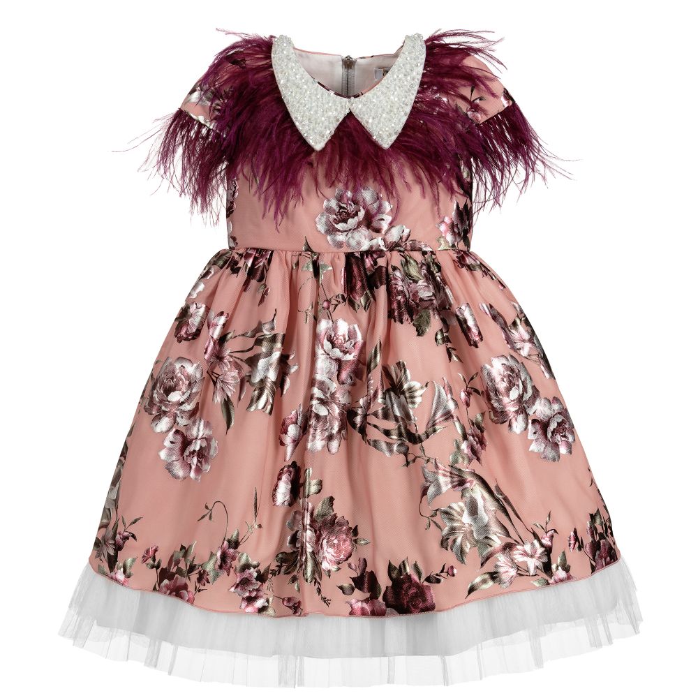 Graci - Rosa-silbernes Kleid mit Kragen | Childrensalon