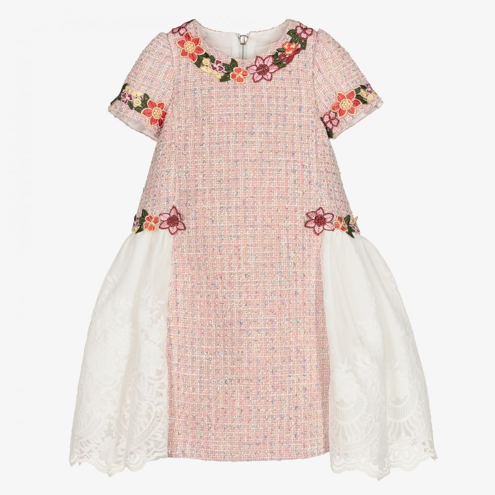 Graci - Pink Tweed & Lace Dress  | Childrensalon
