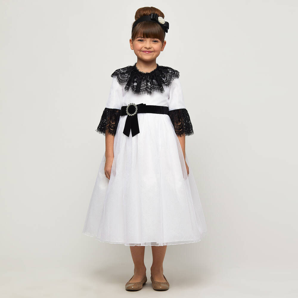 Graci-White & Black Tulle Dress  | Childrensalon Outlet