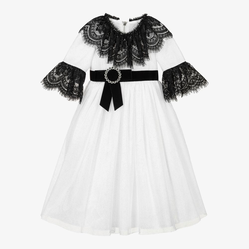 Graci - White & Black Tulle Dress  | Childrensalon