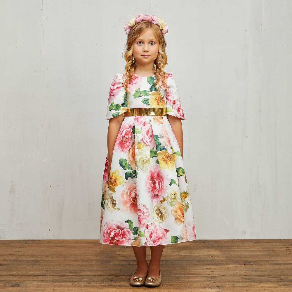 Graci-White & Pink Floral Dress | Childrensalon Outlet
