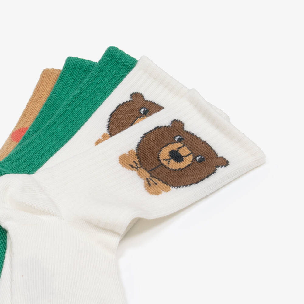 Mini Rodini-Green, Brown & White Cotton Socks (3 Pack) | Childrensalon Outlet