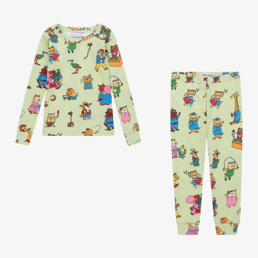 Books to Bed-Green Busy World Cotton Pyjamas & Book Set | Childrensalon Outlet