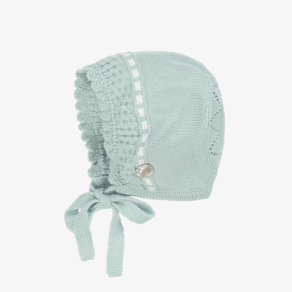Artesanía Granlei-Green Knitted Bonnet with Tie Fastenings | Childrensalon Outlet