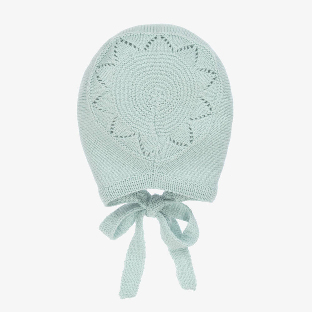 Artesanía Granlei-Green Knitted Bonnet with Tie Fastenings | Childrensalon Outlet