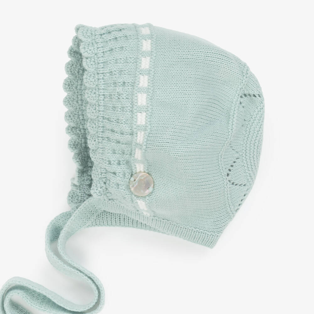 Artesanía Granlei-Green Knitted Bonnet with Tie Fastenings | Childrensalon Outlet