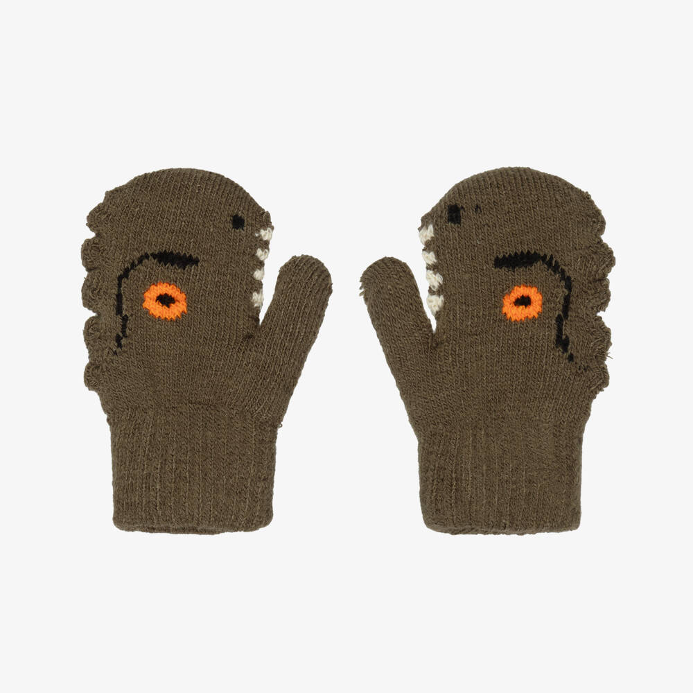 Molo-Green Knitted Dinosaur Mittens | Childrensalon Outlet