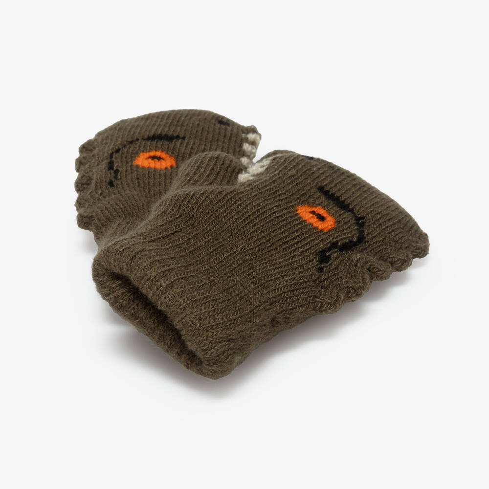 Molo-Green Knitted Dinosaur Mittens | Childrensalon Outlet