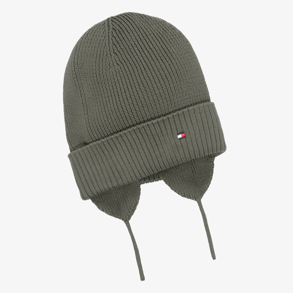 Tommy Hilfiger-Green Knitted Organic Cotton Hat with Ear Flaps | Childrensalon Outlet