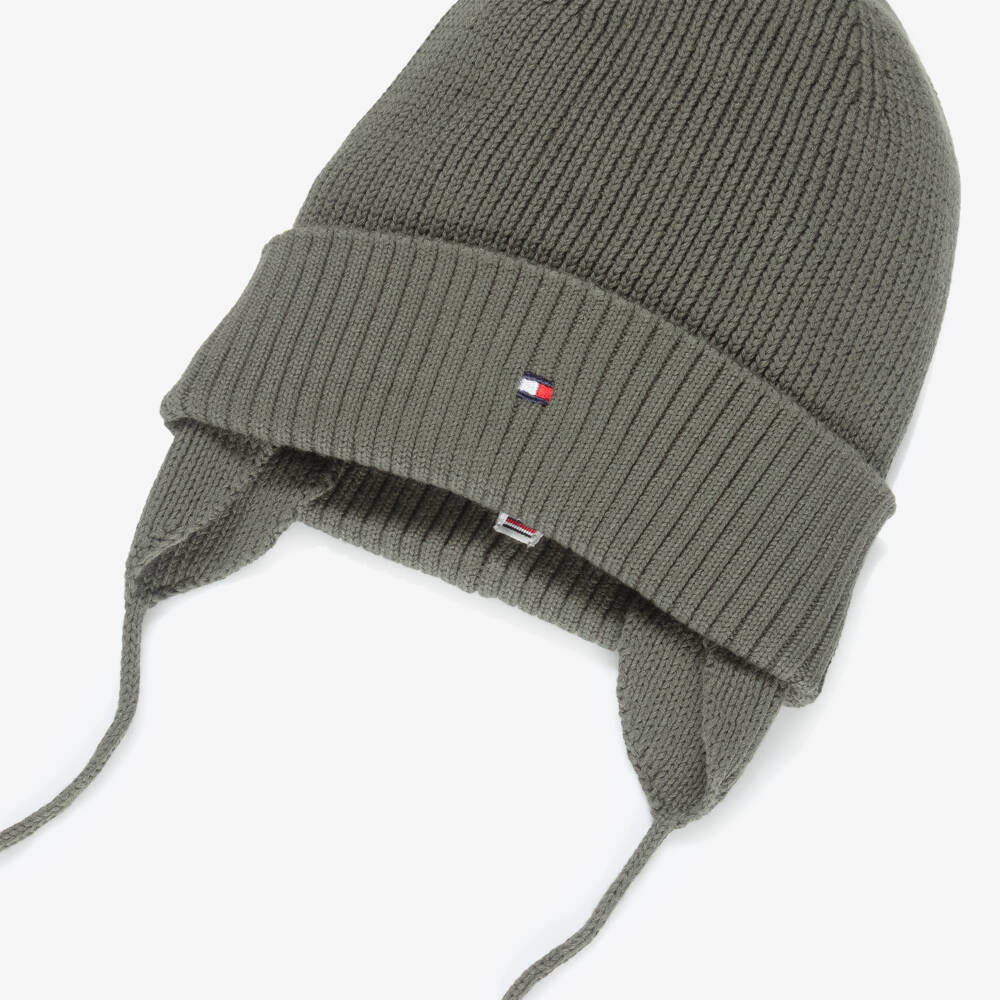 Tommy Hilfiger-Green Knitted Organic Cotton Hat with Ear Flaps | Childrensalon Outlet