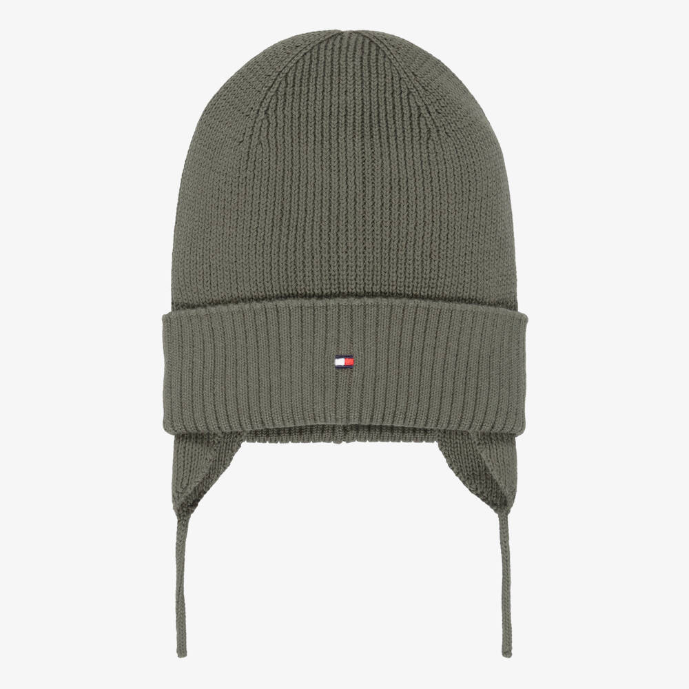 Tommy Hilfiger-Green Knitted Organic Cotton Hat with Ear Flaps | Childrensalon Outlet