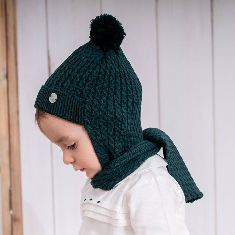 Artesanía Granlei-Green Knitted Pom-Pom Hat | Childrensalon Outlet