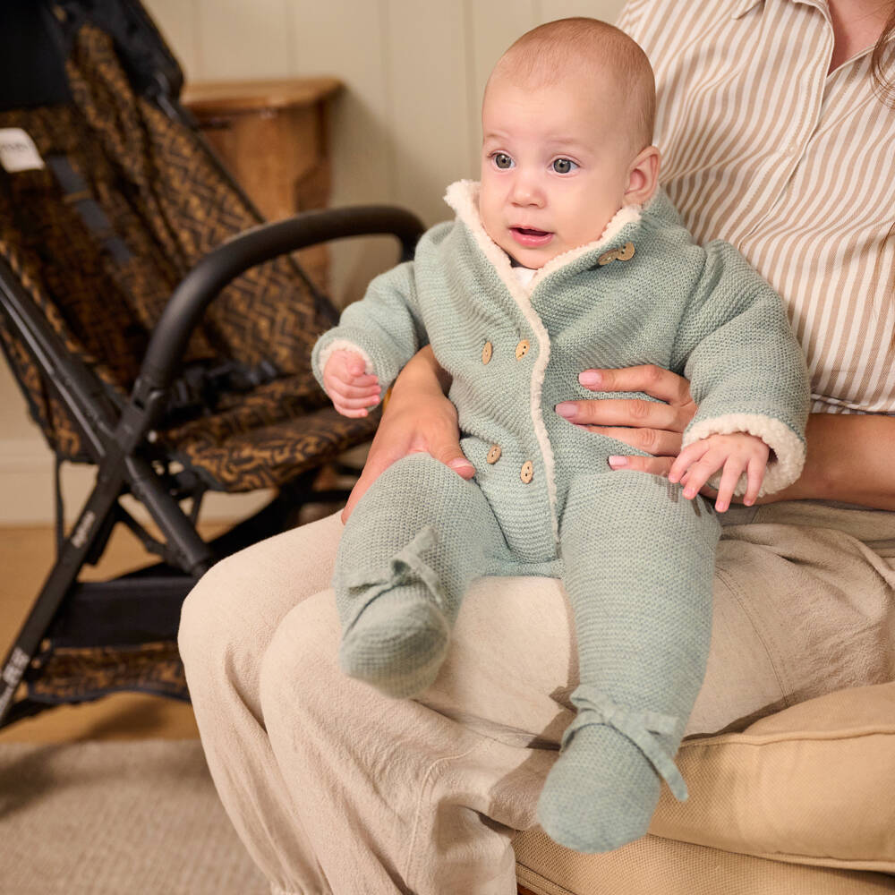 Mebi-Green Knitted Pramsuit with Sherpa Fleece | Childrensalon Outlet