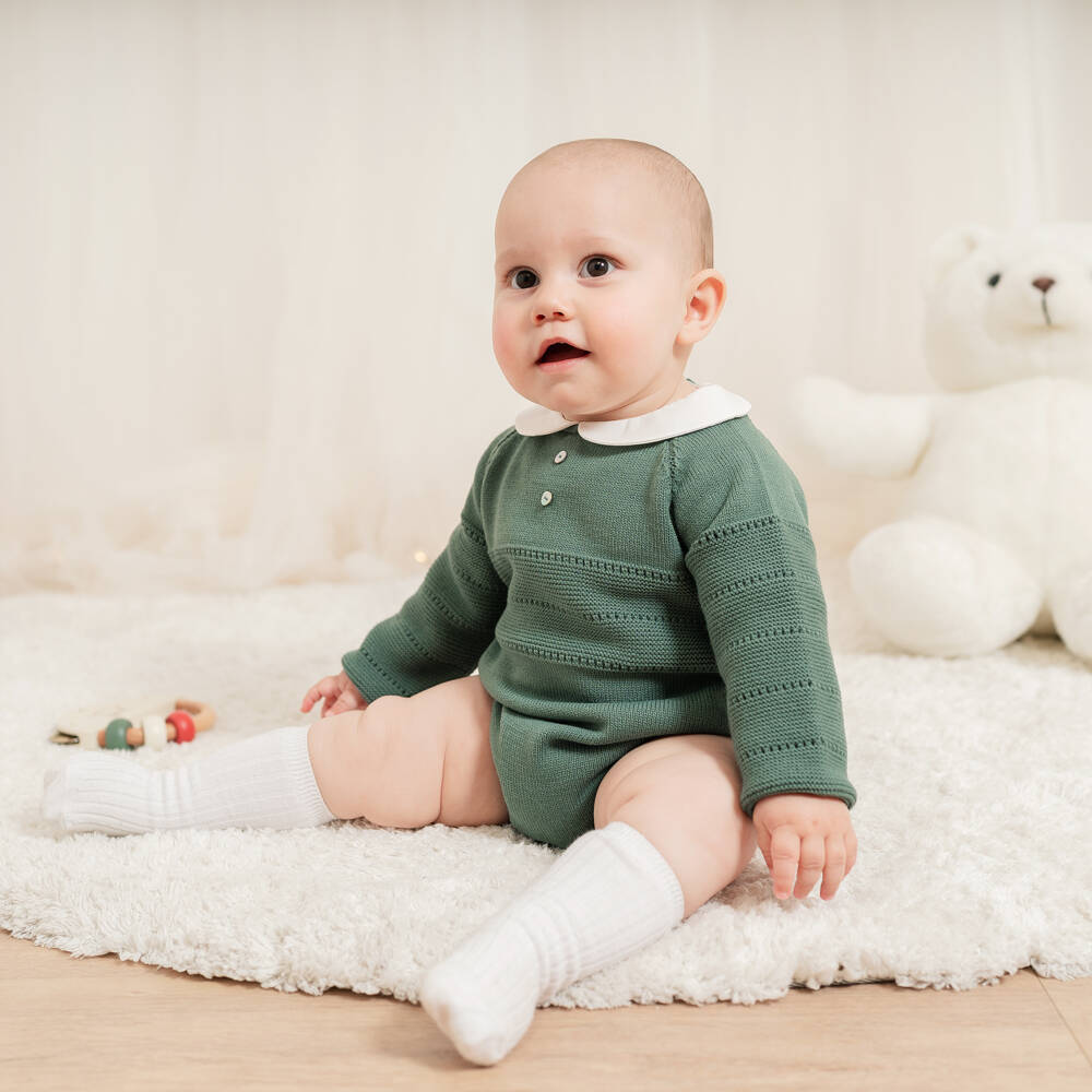 Artesanía Granlei-Green Knitted Shortie with White Collar | Childrensalon Outlet