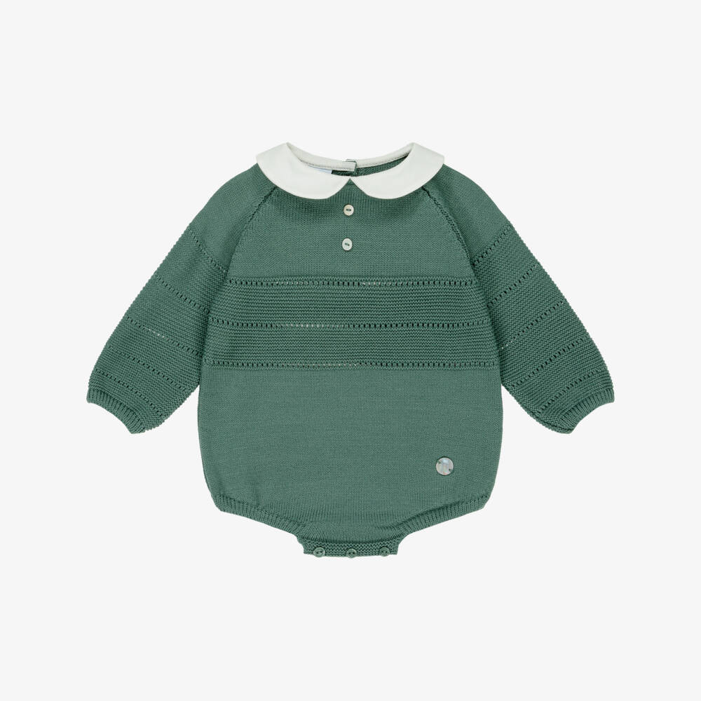 Artesanía Granlei-Green Knitted Shortie with White Collar | Childrensalon Outlet