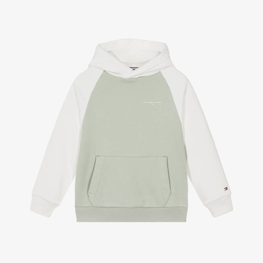 Tommy Hilfiger-Green & White Cotton Colourblock Hoodie | Childrensalon Outlet