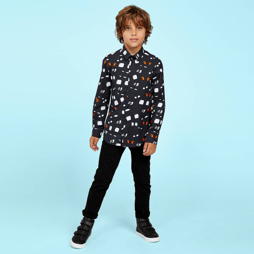 غريشام بليك فور تشلدرن صالون-قميص قطن لون أسود بطبعة ملونة | Childrensalon Outlet