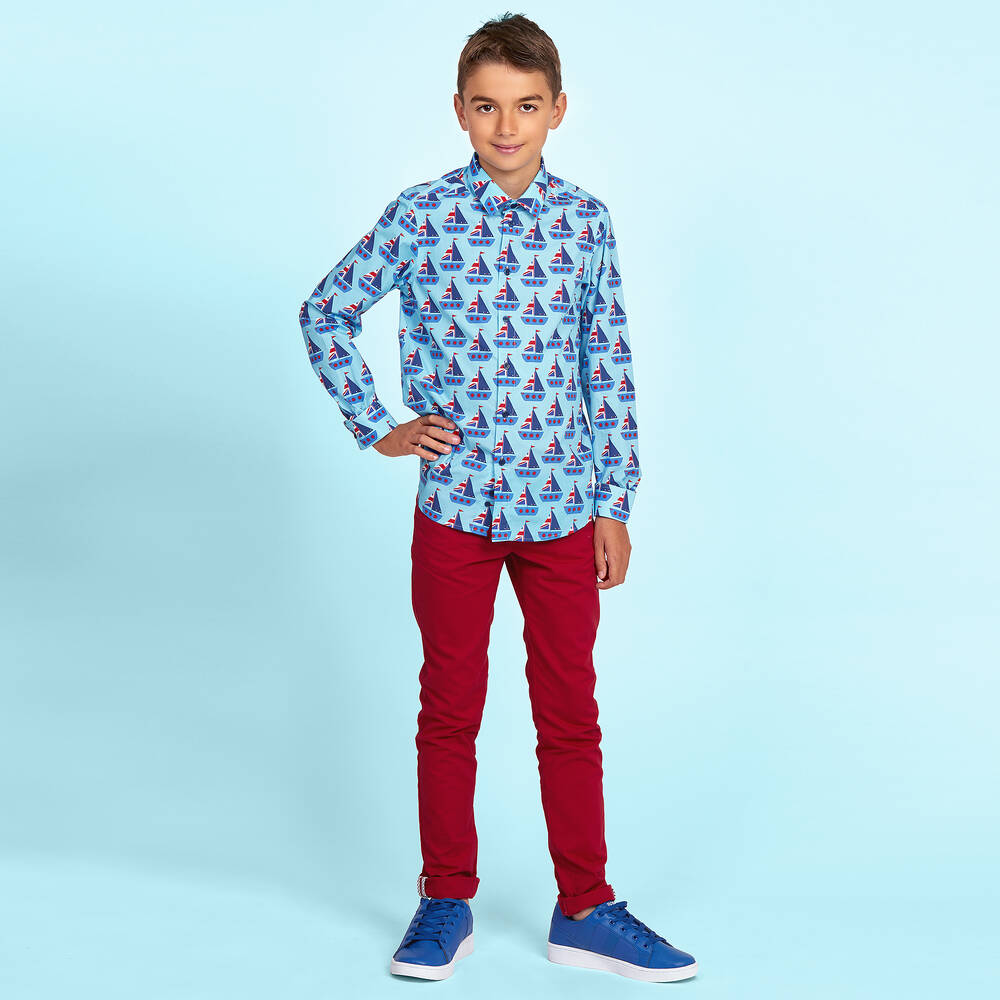 غريشام بليك فور تشلدرن صالون-قميص قطن لون تركواز للأولاد | Childrensalon Outlet