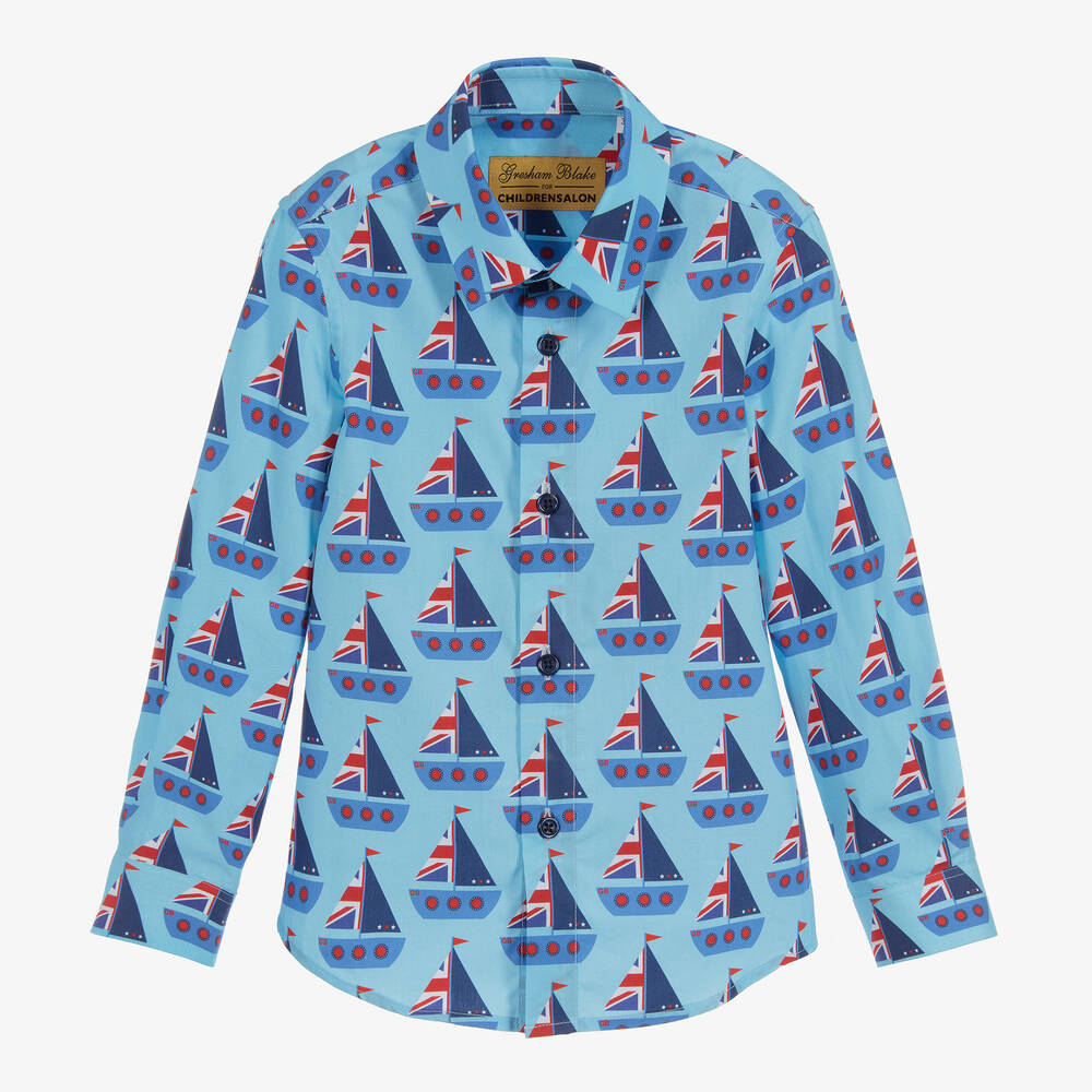 Gresham Blake for Childrensalon - Boys Cotton Boat Print Shirt | Childrensalon