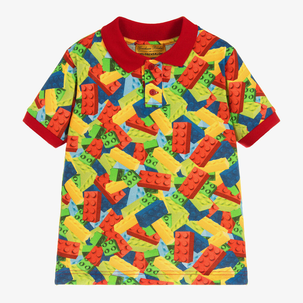 Gresham Blake for Childrensalon - Boys Cotton Bricks Print Polo | Childrensalon