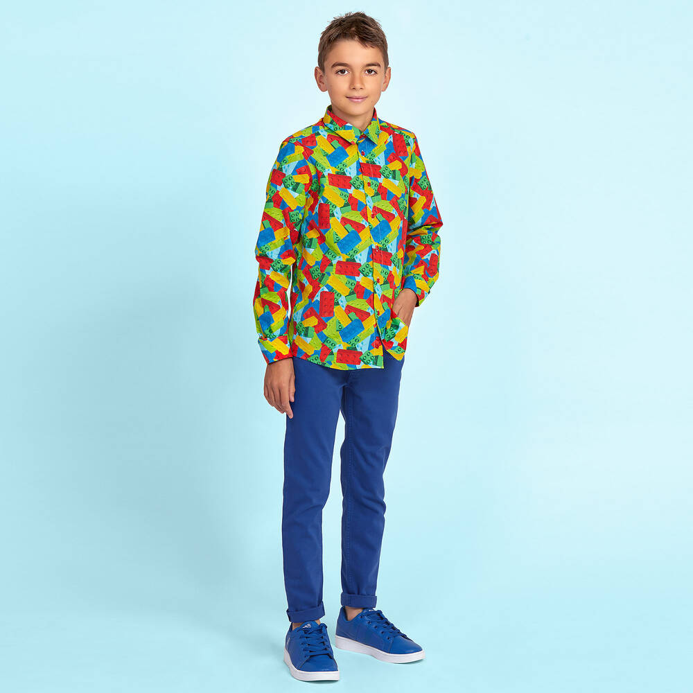 Gresham Blake for Childrensalon-Boys Cotton Bricks Shirt | Childrensalon Outlet