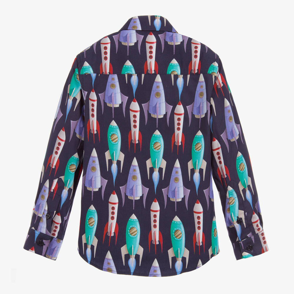 غريشام بليك فور تشلدرن صالون-قميص قطن بطبعة مركبة فضاء للأولاد | Childrensalon Outlet