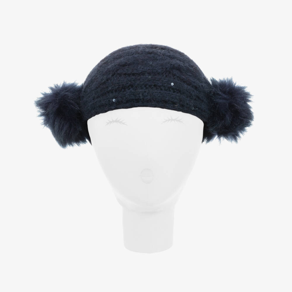 Grevi-Blue Knitted Pom-Pom Headband | Childrensalon Outlet