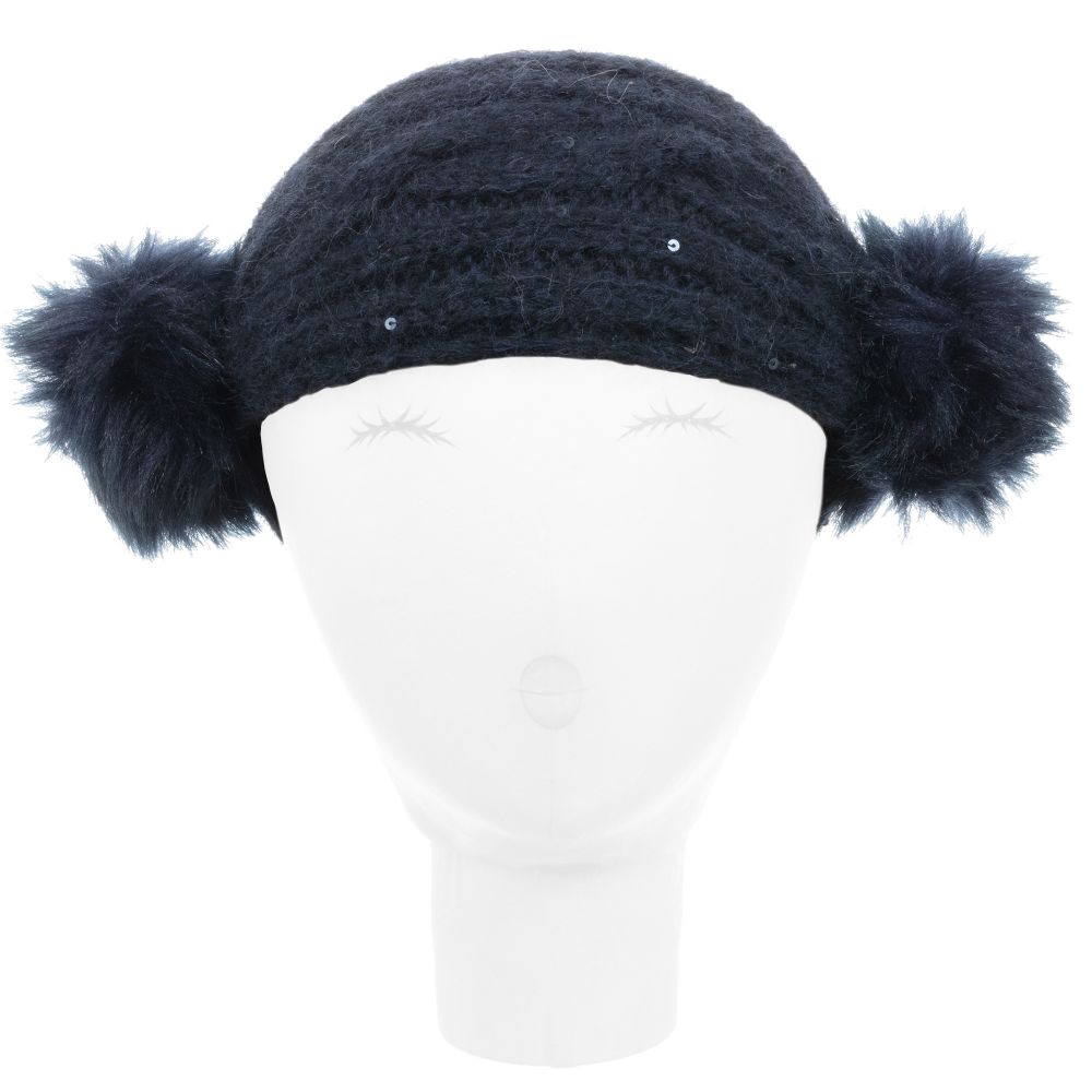 Grevi - Blue Knitted Pom-Pom Headband | Childrensalon