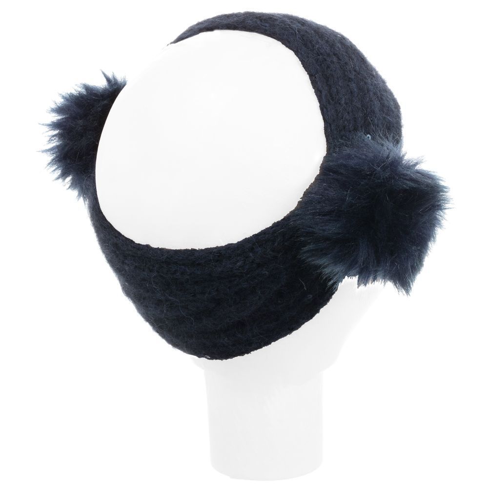 Grevi-Blue Knitted Pom-Pom Headband | Childrensalon Outlet