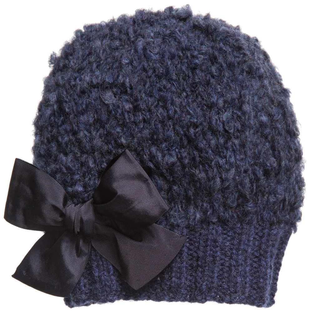 Grevi - Girls Blue Mohair Knitted Hat | Childrensalon