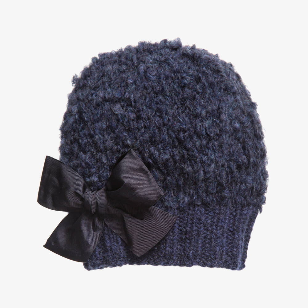 Grevi-قبعة صوف موهير محبوك لون كحلي للبنات | Childrensalon Outlet